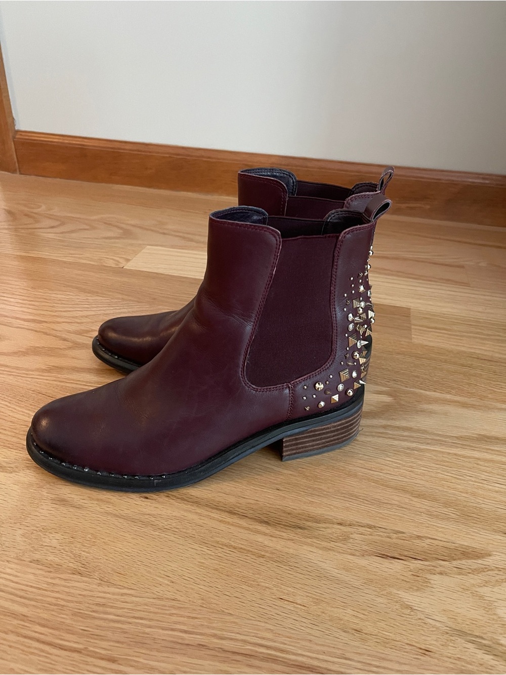 Sam Edelman Wine Chelsea Boots with Gold Stud Detailing